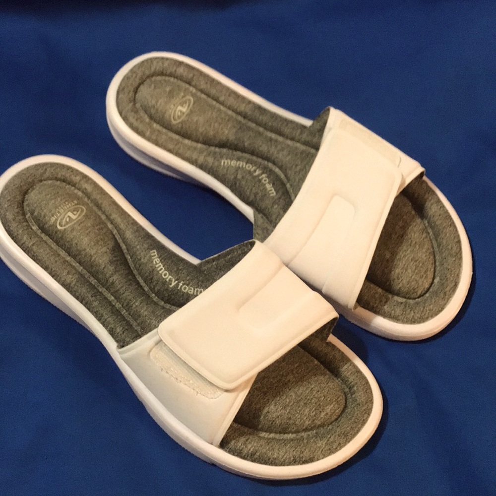White memory foam Slides by Athletic Works